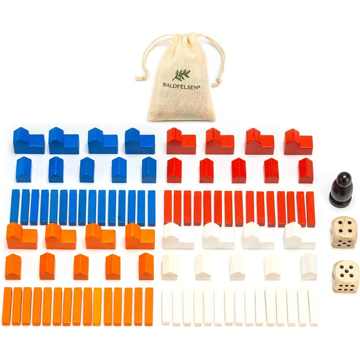 Waldfelsen Spielfiguren aus Holz 16 Städte, 20 Siedlungen, 60 Straßen & 1 Räuber geeignet für das Basisspiel von Die Siedler