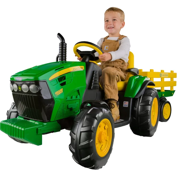 John Deere Ground Force Kinder Elektro Traktor von Peg Perego 12 Volt mit Anhänger