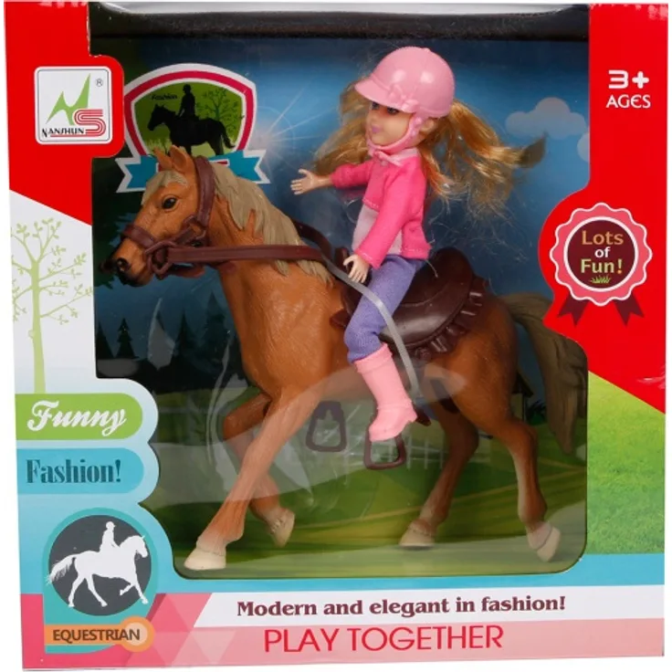 Toys Amsterdam spielset Pferdemädchen 21 cm rosa/braun 4-teilig