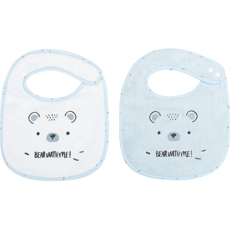 Kikkaboo Babylätzchen 2er Set Bär 23 x 31 cm, Frottee Druckknopf, 100% Baumwolle blau