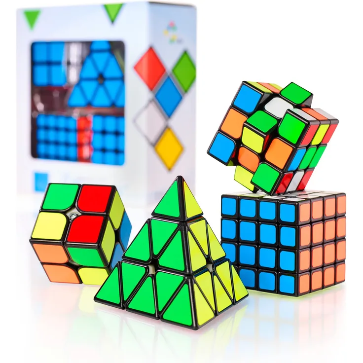 CUBIDI® Zauberwürfel Set - Speed Cube Set 2x2 3x3 4x4 Pyraminx Speedcube, Zauberwürfel für Kinder Erwachsene Anfänger 4 Stück