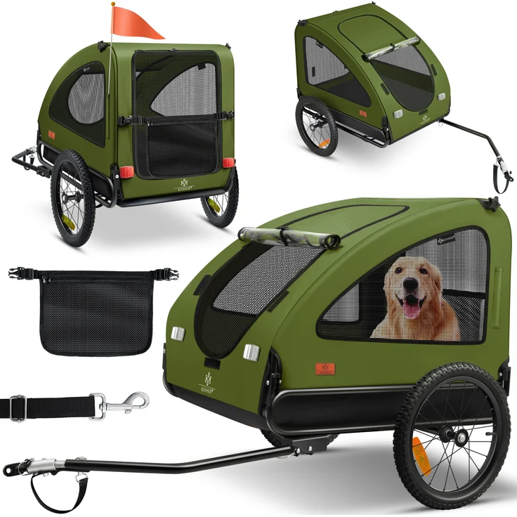 KESSER® Hundeanhänger Boxer 2-in-1 Hundebuggy Fahrradanhänger groß ca. 250L Volumen - Inkl. Fahne und Tasche - 600D Oxford Canvas, Klappbar SmartSpace Concept, maximale Belastbarkeit: 45kg Khaki / Schwarz – Bild 1