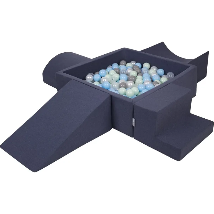 KiddyMoon Spielplatz Aus Schaumstoff Mit Quadrat Bällebad (200 Bälle) Ballgruben Für Babys Spielbad Hindernisläufen, Hergestellt In Der EU, Dunkelblau:Perle/Grau/Transparent/Babyblue/Minze