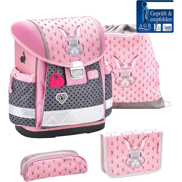Belmil Schulranzen 4-teiliges Set mit Brustgurt Classy Bunny Hase Kaninchen – Bild 1