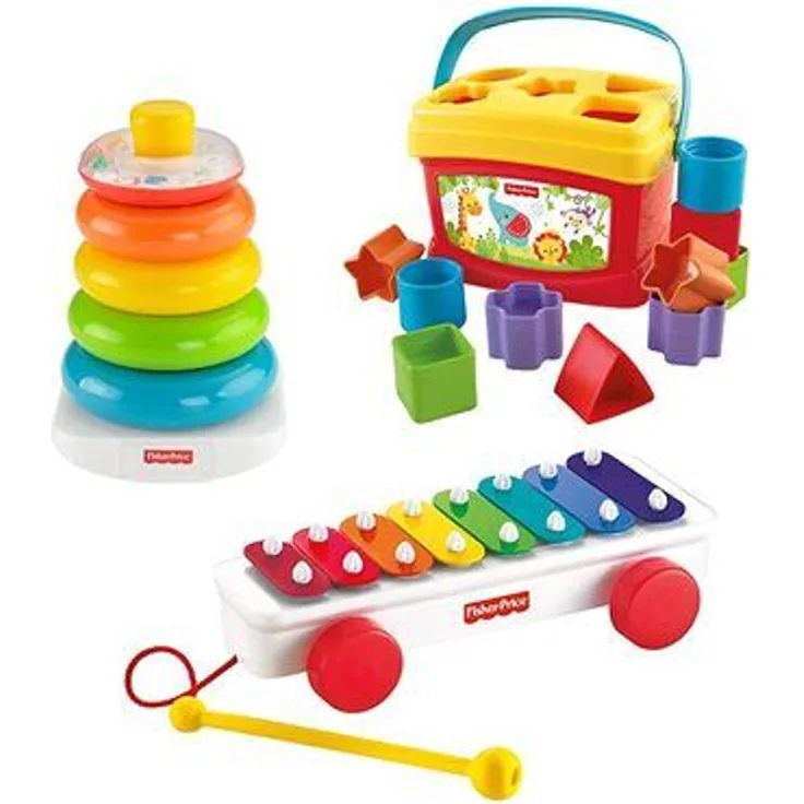 Fisher Price Baby Trio - Ringpyramide Bauklötze Xylophon Musik und Motorik