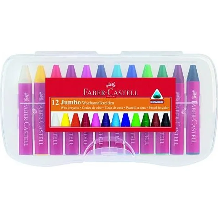 Faber-Castell Wachsmalkreide Jumbo 12er rund in Kunststoffbox wasserfest 120011