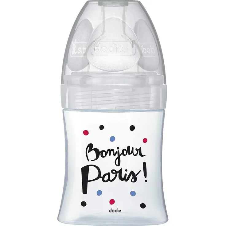 Dodie Babyflasche, Antikolik Sensation+, Glas, Paris, 150 ml, 0-6 Monate, flacher Sauger, Fluss 1