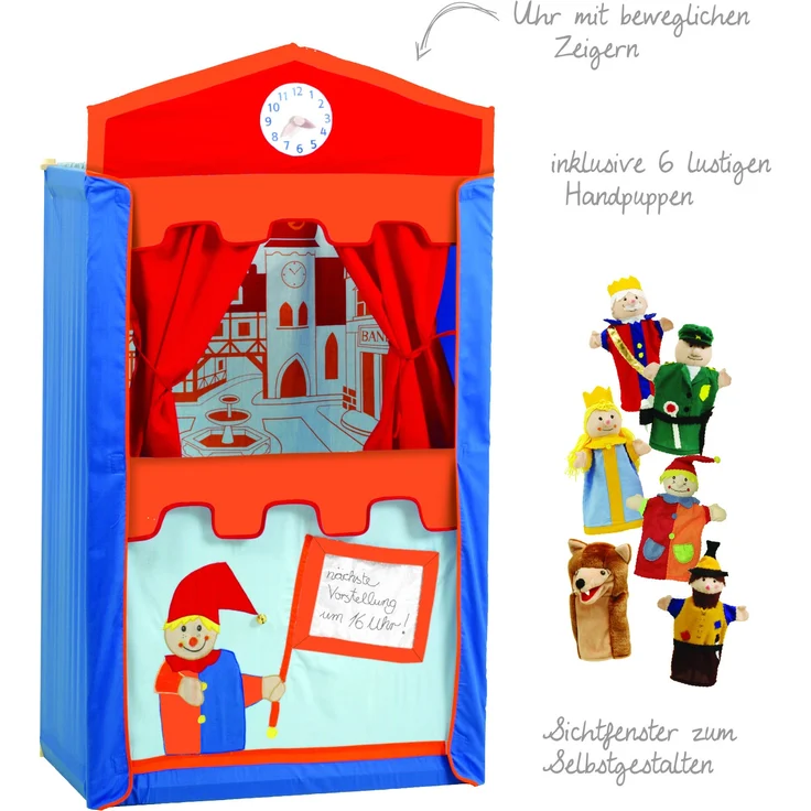 roba Kasperletheater, Puppentheater inkl. 6 Handpuppen, Kaspertheater aus Massivholz, freistehend mit Stoffbespannung - Preisvergleich – Bild 2