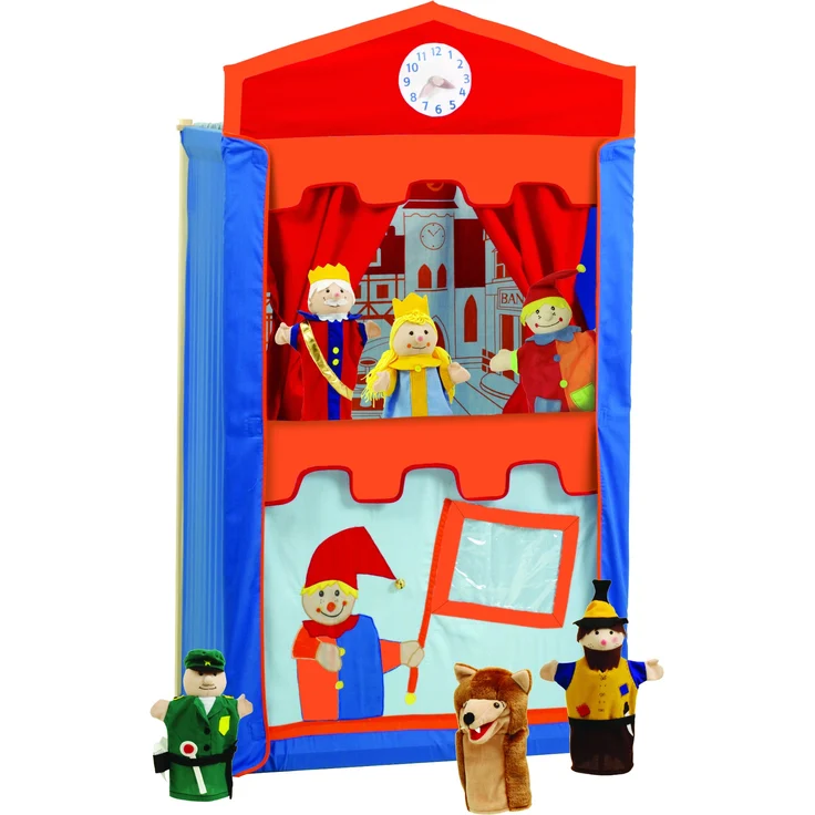 roba Kasperletheater, Puppentheater inkl. 6 Handpuppen, Kaspertheater aus Massivholz, freistehend mit Stoffbespannung - Preisvergleich – Bild 3