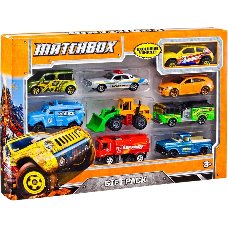 Matchbox X7111 - 9er Pack Fahrzeuge Geschenkset Sortiment, zufällige Auswahl, je 9 Spielzeugautos, Auto Spielzeug ab 3 Jahren