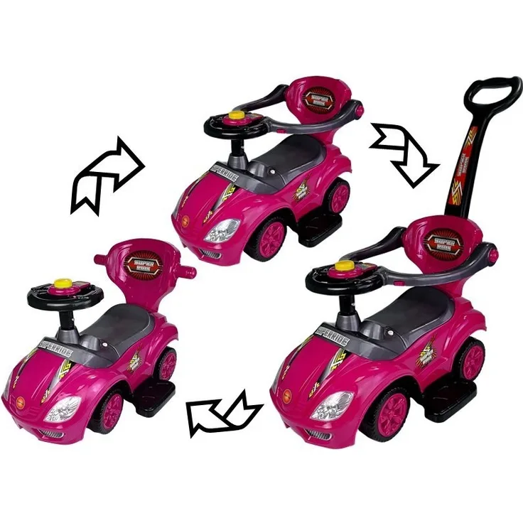Rutschauto mit Schiebestange Mega Car 3in1 Rosa