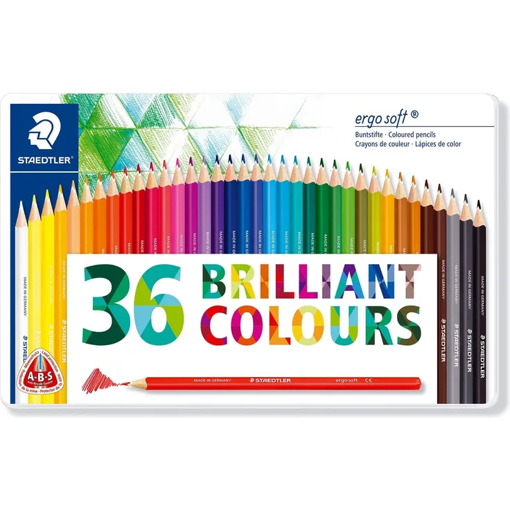 Staedtler - ergosoft 157 M36 Buntstifte erhöhte Bruchfestigkeit, dreikant, Set mit 36 brillanten Farben