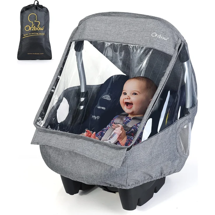 Orzbow Universal Regenschutz für Babyschale (z. B. Maxi-Cosi/Cybex/Römer),Abdeckbare Trageöffnung und Luftlöchern, Kontaktfenster,mit Tasche,Notwendiger Schutz für Babys oder Haustiere (Hellgrau) – Bild 1