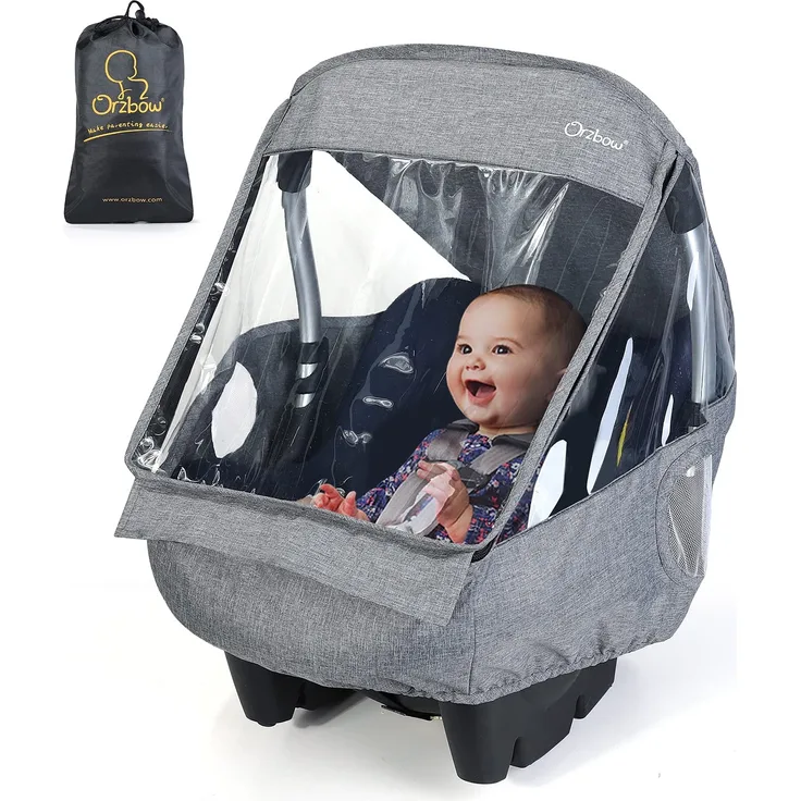 Orzbow Universal Regenschutz für Babyschale (z. B. Maxi-Cosi/Cybex/Römer),Abdeckbare Trageöffnung und Luftlöchern, Kontaktfenster,mit Tasche,Notwendiger Schutz für Babys oder Haustiere (Hellgrau)