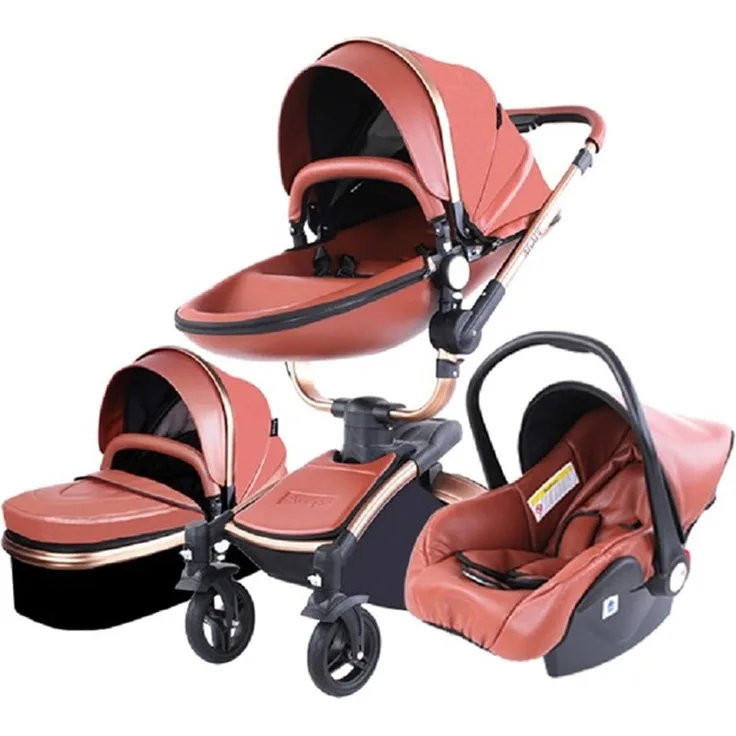3 in 1 Reisesysteme Kombikinderwagen 3 in 1 Tragbarer Reisekinderwagen Faltbarer Kinderwagen Aluminiumrahmen Hohe Landschaft Auto für Neugeborene Babyboomer Poussette (906 braun)