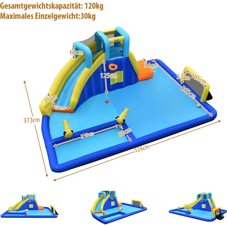 COSTWAY Hüpfburg mit Wasserrutsche aufblasbare Springburg Spielplatz  Spielpool Wasserspielcenter Planschbecken Wasserpark 525x373x205cm – Bild 5