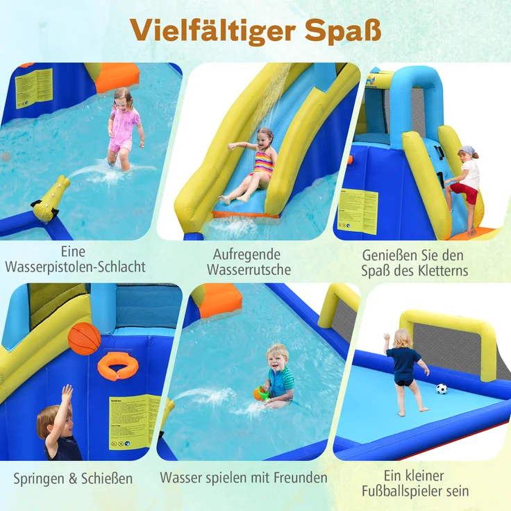 COSTWAY Hüpfburg mit Wasserrutsche aufblasbare Springburg Spielplatz  Spielpool Wasserspielcenter Planschbecken Wasserpark 525x373x205cm – Bild 3