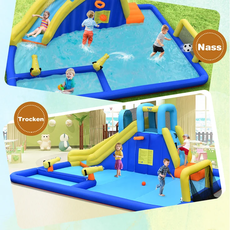 COSTWAY Hüpfburg mit Wasserrutsche aufblasbare Springburg Spielplatz  Spielpool Wasserspielcenter Planschbecken Wasserpark 525x373x205cm – Bild 2