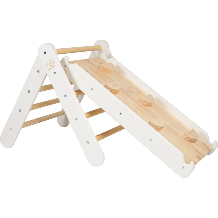 MEOWBABY Klettergerüst für Kinder - Indoor Kletterdreieck mit Rutsche, Montessori Spielgeräte Pikler aus Holz, Weiß