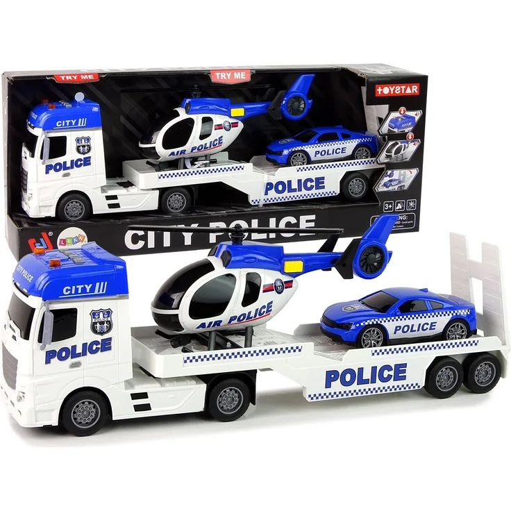 Polizeiauto-Transporter-Bausatz Hubschrauber Sound Lichter