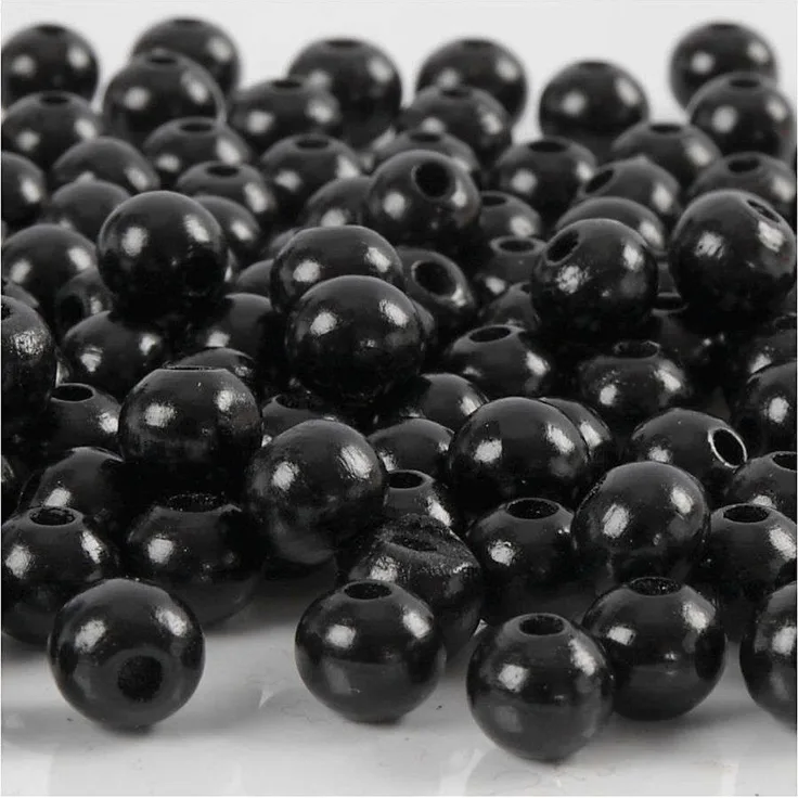 Holzperlen, D: 8 mm, Lochgröße 2 mm, Schwarz, 15g, ca. 80 Stück