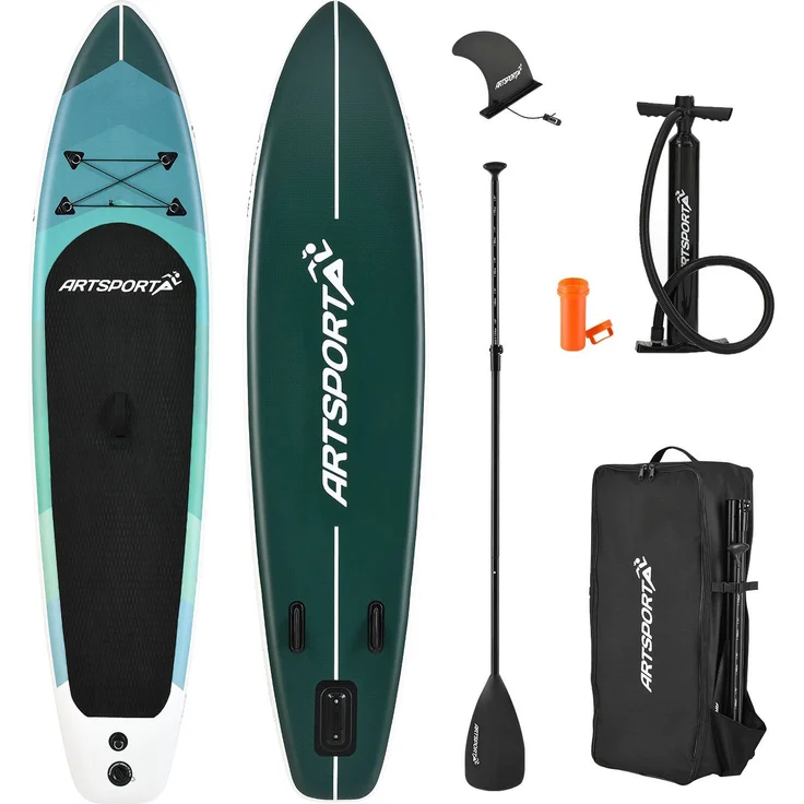 ArtSport Stand Up Paddle Board Blue Wave aufblasbar – SUP Board Set mit Pumpe, Paddel, Tasche und Zubehör – Tragkraft bis 150 kg – Blau gestreift - Preisvergleich – Bild 1