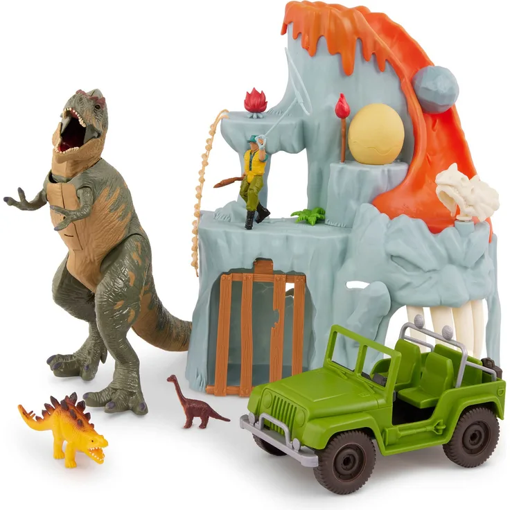 Terra Dinosaurier Spielzeug Set – Vulkan, T-Rex mit Licht und Geräuschen, Dino Ei, Truck, Mini Dinosaurier und Actionfigur – für Kinder ab 3 Jahre