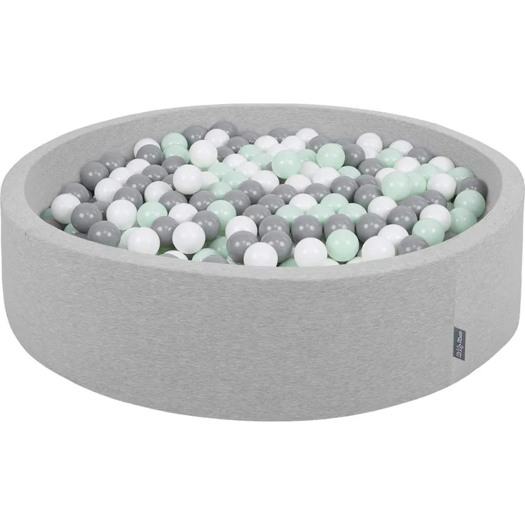 KiddyMoon Bällebad 120X30cm/300 Bälle Rund Groß Bällepool Mit Bunten Bällen Für Babys Kinder, Hellgrau:Weiß-Grau-Mint