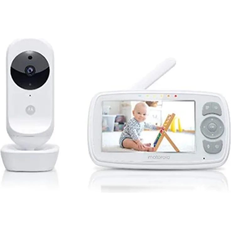 Motorola Baby Ease 34 Babyphone mit Kamera 4,3 Zoll Video Baby Monitor HD Display Nachtsicht Bidirektionale Kommunikation Schlaflieder Zoom Raumtemperatur Überwachung Weiß