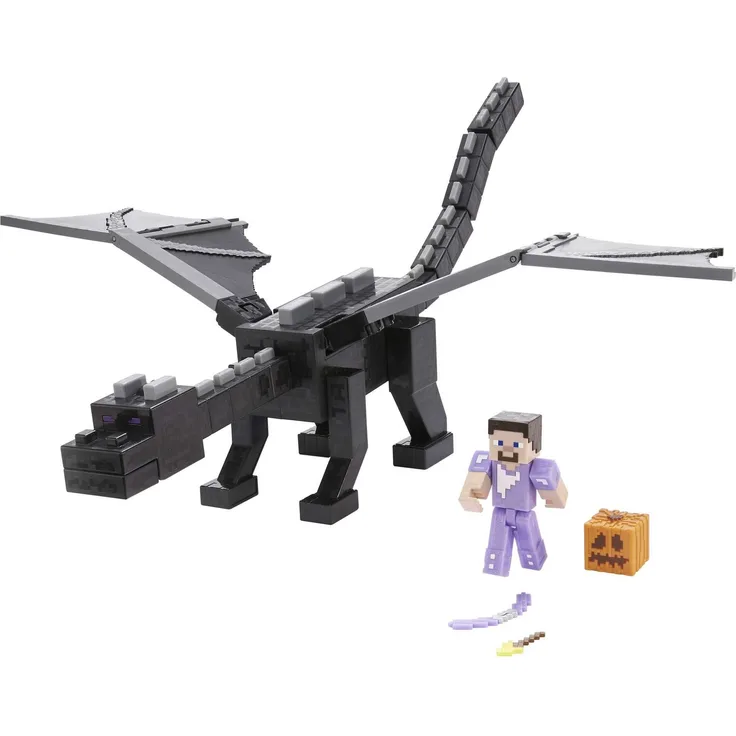 Mattel Minecraft HHW17 - Ultimative Drachenfigur Ender, ca 50 cm, Nebel-atmende Kreatur, mit farbwechselnder Steve Figur, Waffe, Pfeil und Kampfzubehör, Spielzeug Geschenk für Kinder ab 6 Jahren