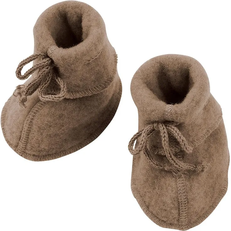 Engel Baby-Schühchen/Walk-Schuhe/Woll-Fleece-Schuhe mit Bändel- walnuss melange - 2