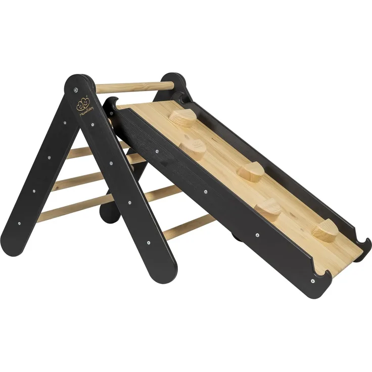 MEOWBABY Klettergerüst für Kinder - Indoor Kletterdreieck mit Rutsche, Montessori Spielgeräte Pikler aus Holz, Schwarz