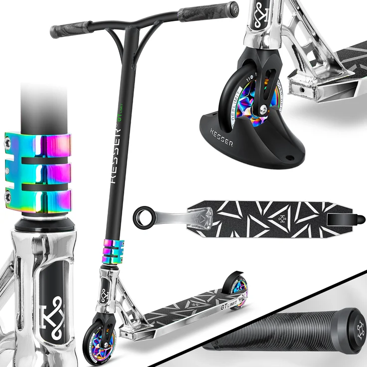 KESSER 'Stunt Scooter GT-Limit', 360° Lenkung, mit Ständer, ABEC 9 Kugellagern, 110 mm PU Räder, max. belastbar bis 100 kg, Silber – Bild 1