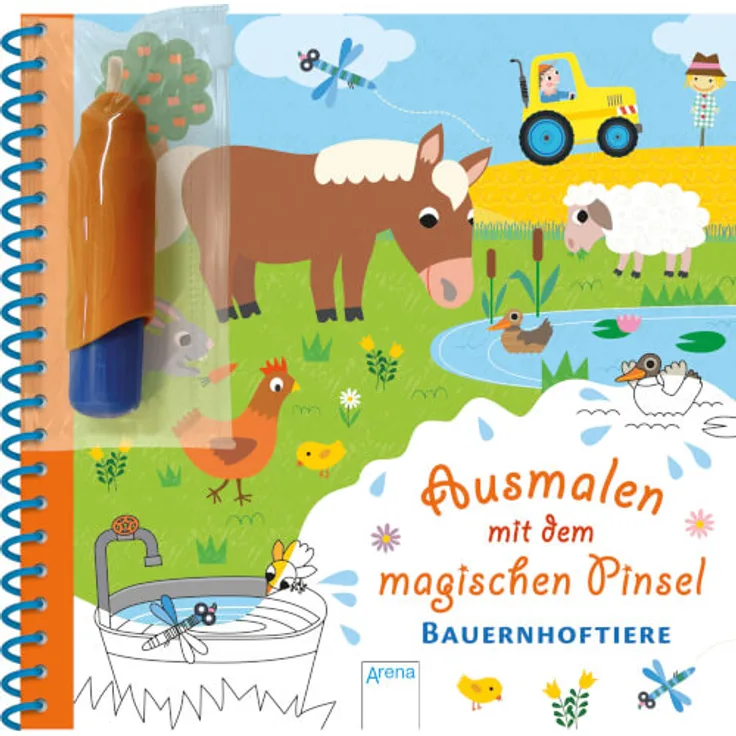Ausmalen mit dem magischen Pinsel # Bauernhoftiere. Ab 3 Jahre.