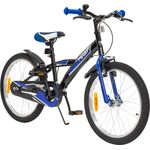 Kinderfahrrad Wasp 20 Zoll Kinder Fahrrad schwarz mit Fahrradständer Kinderrad (Schwarz-Blau)