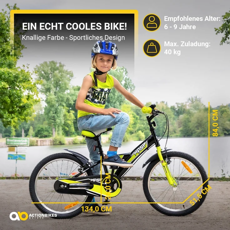 Kinderfahrrad Wasp 20 Zoll Kinder Fahrrad schwarz mit Fahrradständer Kinderrad (Schwarz-Blau) – Bild 6