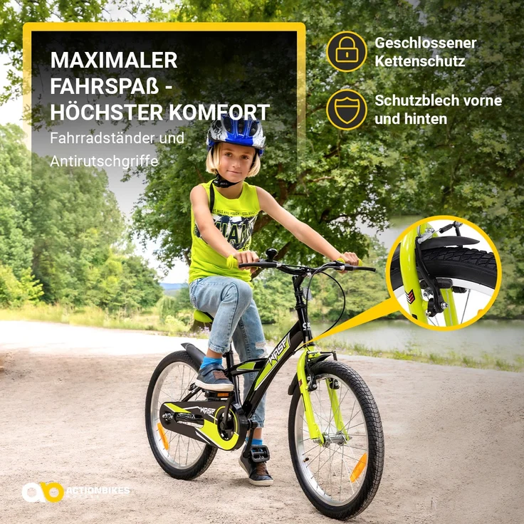 Kinderfahrrad Wasp 20 Zoll Kinder Fahrrad schwarz mit Fahrradständer Kinderrad (Schwarz-Blau) – Bild 3