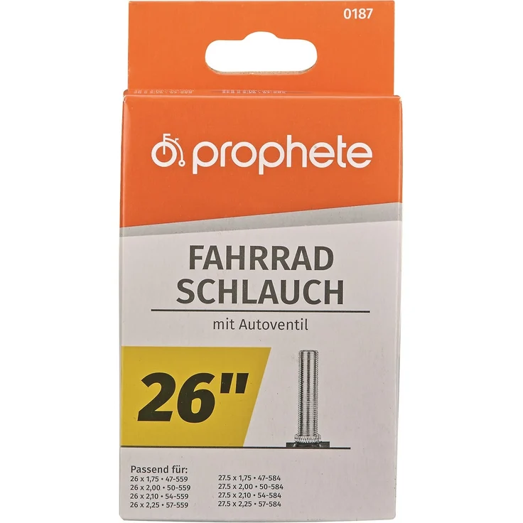 Prophete 0187 Fahrradschlauch 26 x 1,75 - 2,125 (47/57-559) - Autoventil – Bild 1
