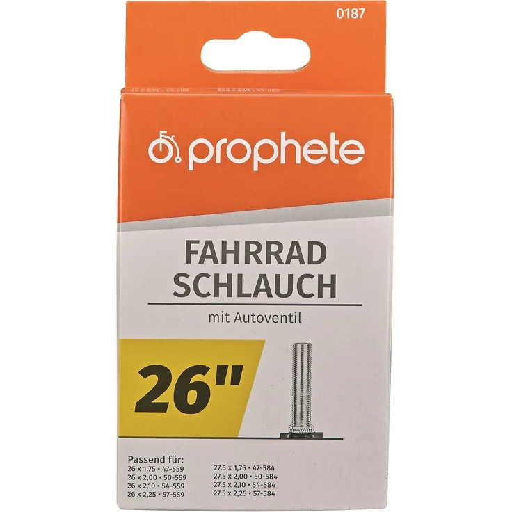 Prophete 0187 Fahrradschlauch 26 x 1,75 - 2,125 (47/57-559) - Autoventil