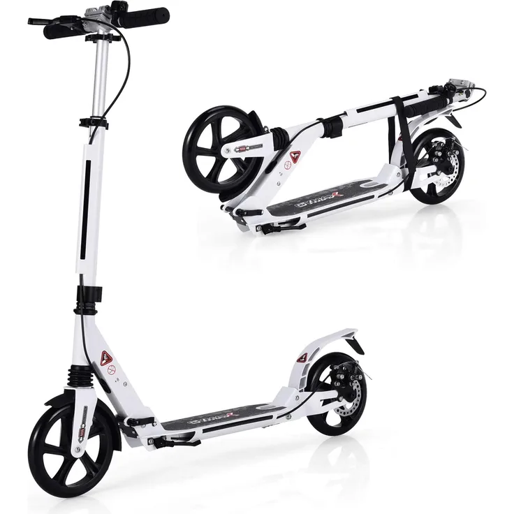 COSTWAY Kickscooter mit Klingel und Ständer, Scooter Roller höhenverstellbar, Tretroller klappbar, Cityroller bis 100kg belastbar, Scooter inkl. Traggurt, für Kinder und Erwachense