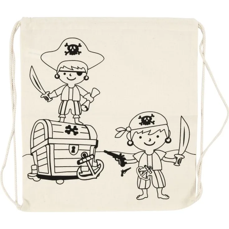 Creativ Company - Kordelzug Beutel Pirat, hellnatur, ca. 37 x 41 cm, 1 Stück