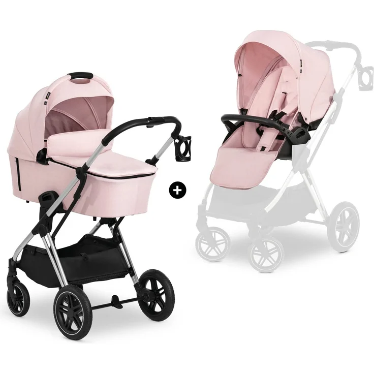 Hauck 2in1 Kinderwagenset Vision X Set mit Babywanne, drehbarer Sportsitz und Beindecke, Gummiräder, Belastbar bis 25 kg, Kompakt Faltbar, Melange Rose