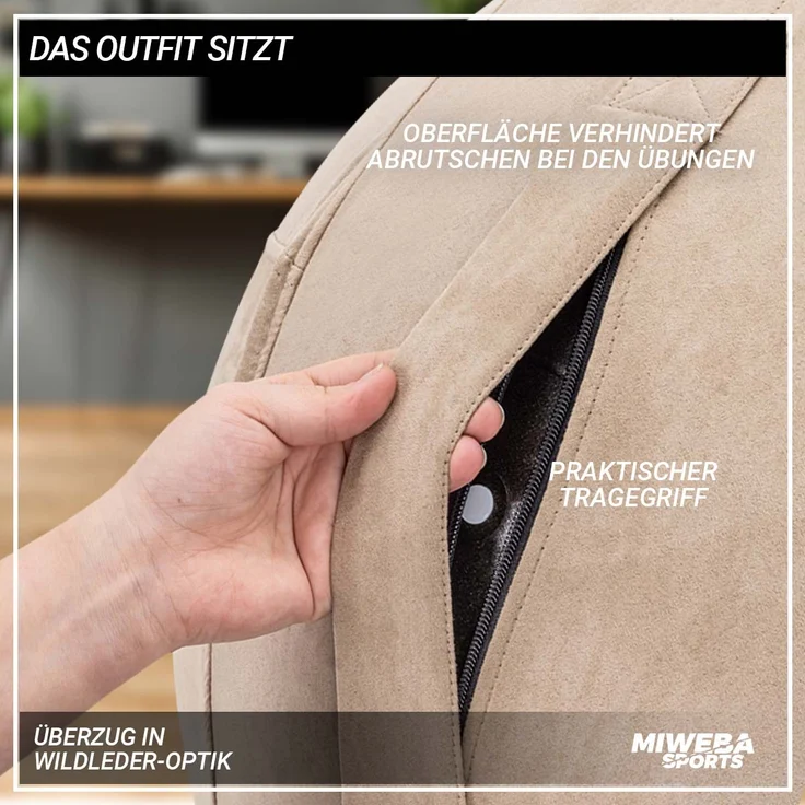 Miweba Sports 4in1-Gymnastikball-Set Sitzball Ballschale Bezug Yoga Fitnessball (Beige) – Bild 7