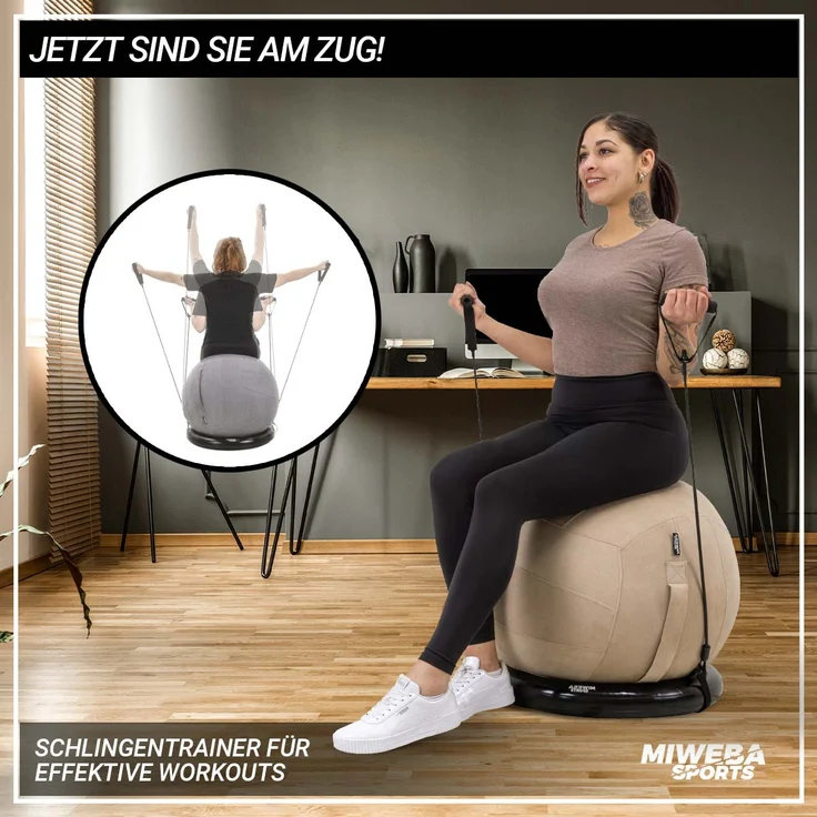 Miweba Sports 4in1-Gymnastikball-Set Sitzball Ballschale Bezug Yoga Fitnessball (Beige) – Bild 5