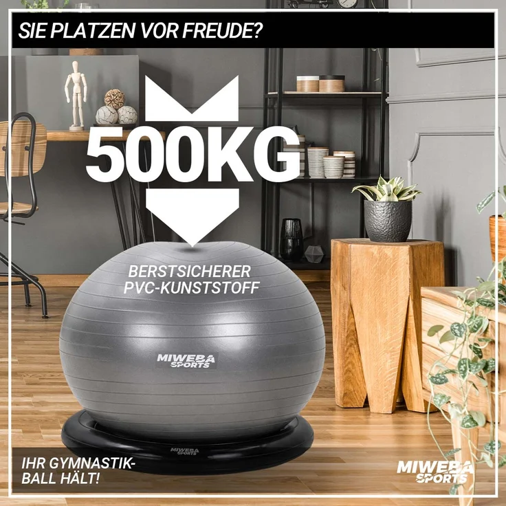 Miweba Sports 4in1-Gymnastikball-Set Sitzball Ballschale Bezug Yoga Fitnessball (Beige) – Bild 9
