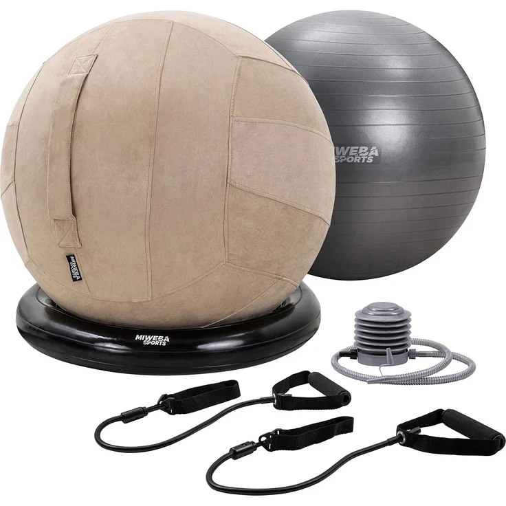 Miweba Sports 4in1-Gymnastikball-Set Sitzball Ballschale Bezug Yoga Fitnessball (Beige) – Bild 1