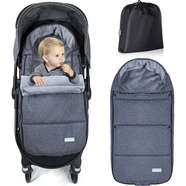 Orzbow Winter Fußsack Kinderwagen, Babyfußsack für Babyschale mit Tasche,Abnehmbar Baby Schlafsack für Buggy,Korallenvlies,Waschmaschinenfest und Wasserdicht (Schwarz)