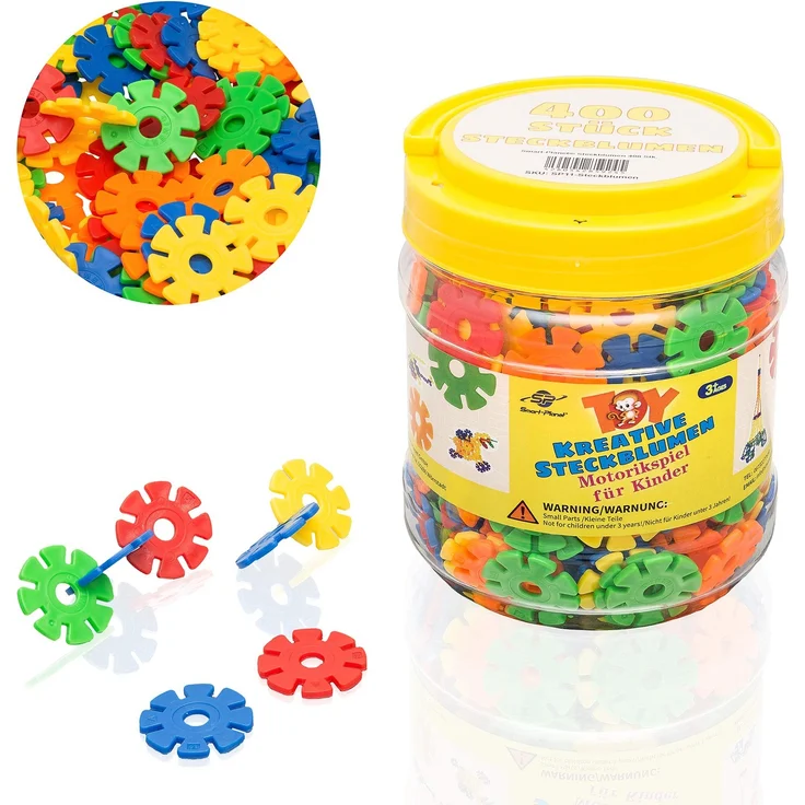 Smart Planet 400 Steckblumen in Dose - Schneeflocken zum Stecken 3,3 cm - Kinder Spielzeug - Lernspielzeug - Steckbausteine Stecksteine ab 3 Jahren – Bild 1