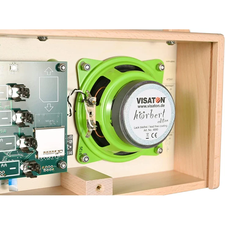 hörbert - Musikbox für Kinder. MP3-Player aus Holz mit 9 Playlists. Inklusive Mikrofon, Internet-Radio, Bluetooth-Lautsprecher. Mit vorbespielter, wiederbespielbarer Speicherkarte. – Bild 5