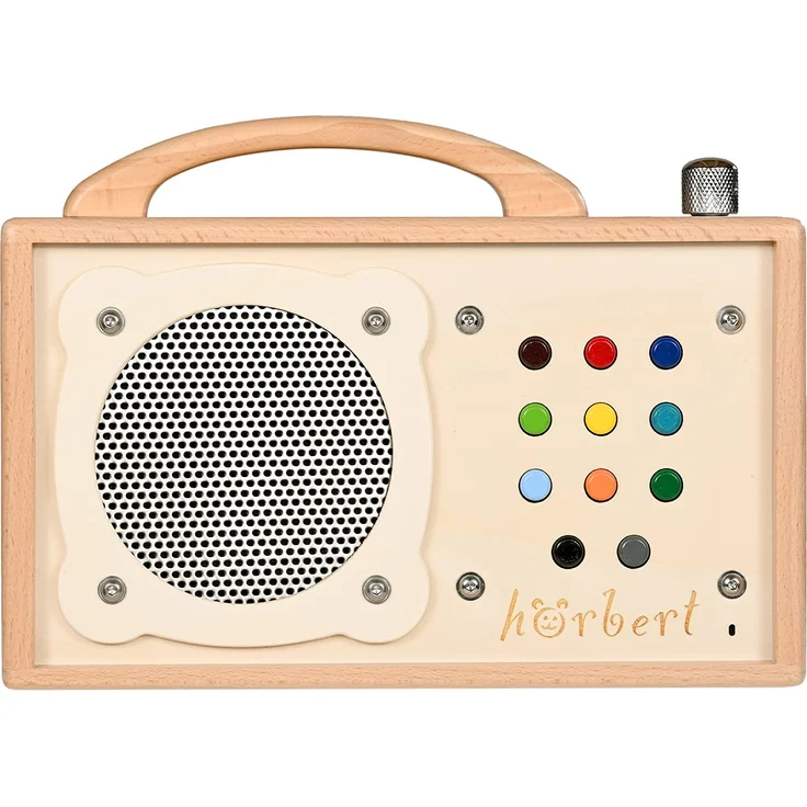 hörbert - Musikbox für Kinder. MP3-Player aus Holz mit 9 Playlists. Inklusive Mikrofon, Internet-Radio, Bluetooth-Lautsprecher. Mit vorbespielter, wiederbespielbarer Speicherkarte. – Bild 1